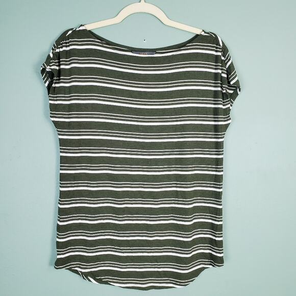 Mix by 41 Hawthorn Green White Striped Short Sleeve Top Size Small - Picture 1 of 5